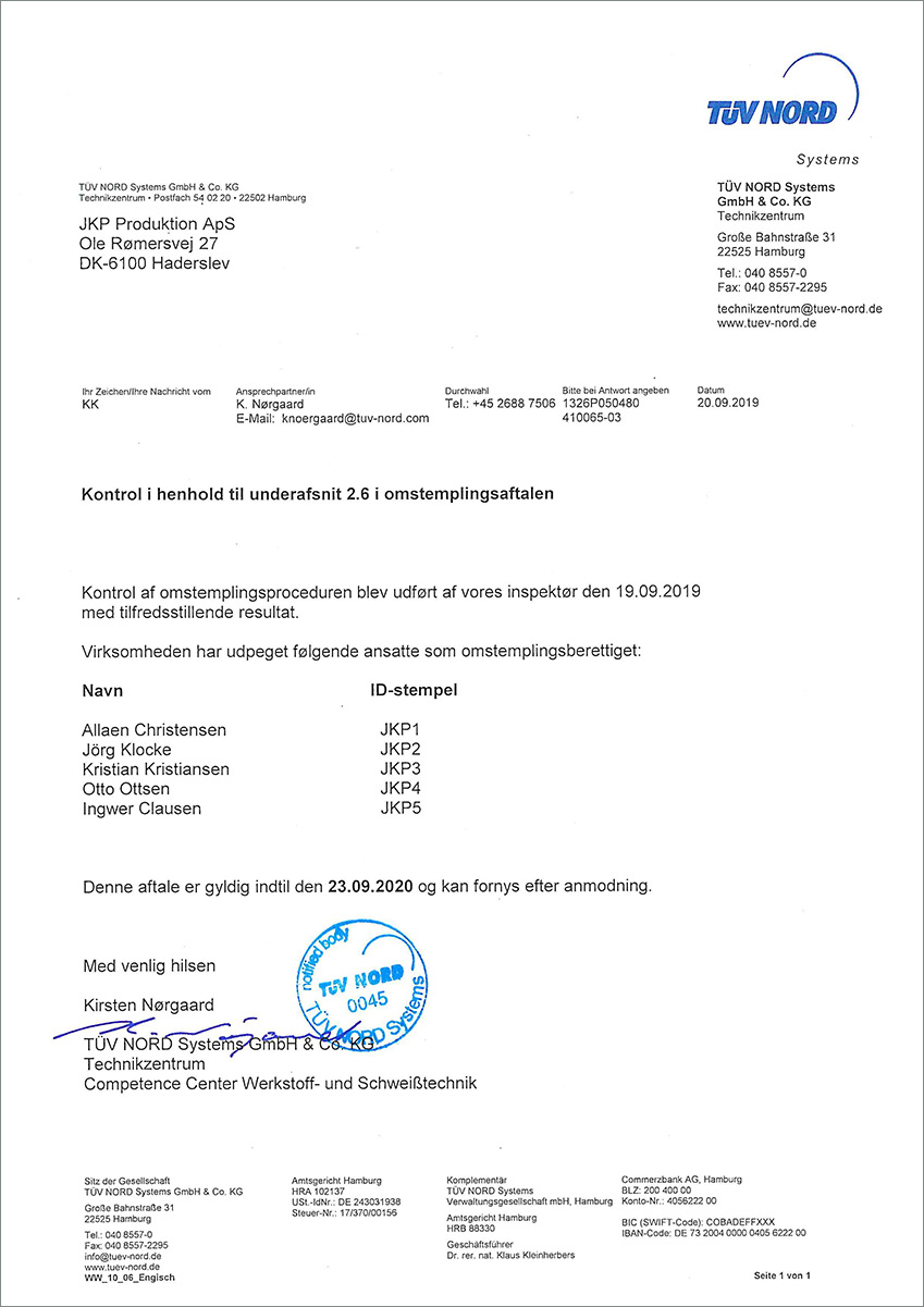 JKP Produktion ApS - Tüv godkendt metalvirksomhed i Jylland.